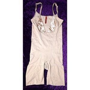 SPANX Slimmer & Shine Bodysuit‎ Large Open-Bust Mid-Thigh Firm Rose Gold 2325